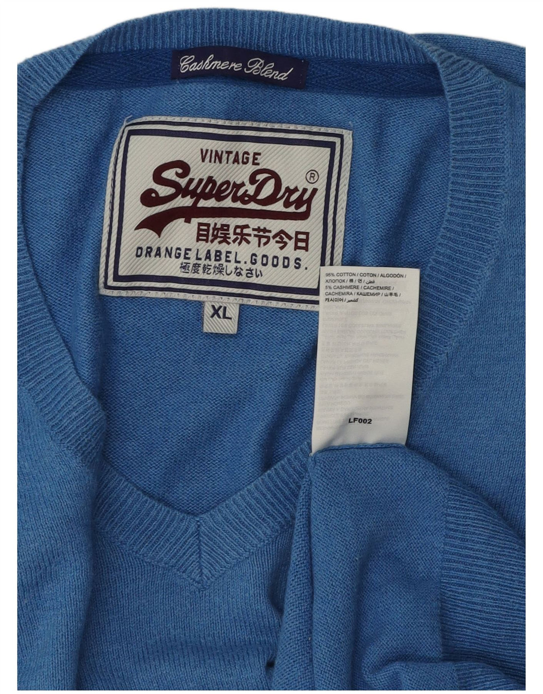 Superdry muški pulover s V-izrezom XL plavi pamuk