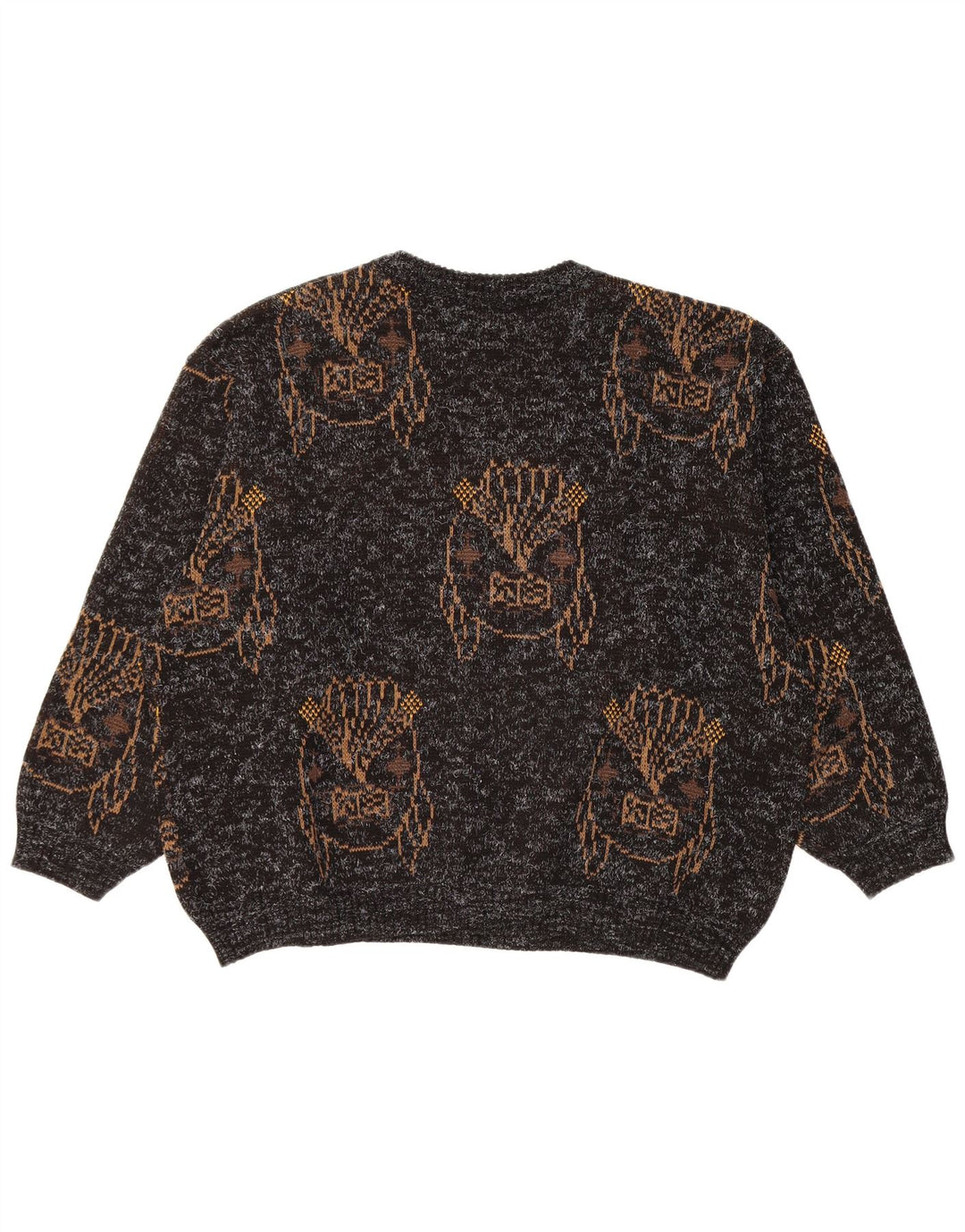 VINTAGE ženski džemper s okruglim izrezom UK 18 XL, crni, flekasti