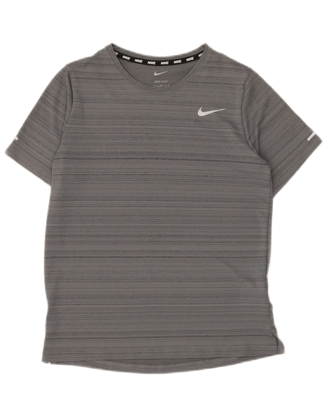 NIKE Boys Dri Fit T-Shirt Top 12-13 Years Large Grey Prugasti Poliester