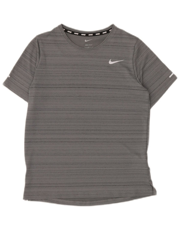NIKE Boys Dri Fit T-Shirt Top 12-13 Years Large Grey Prugasti Poliester
