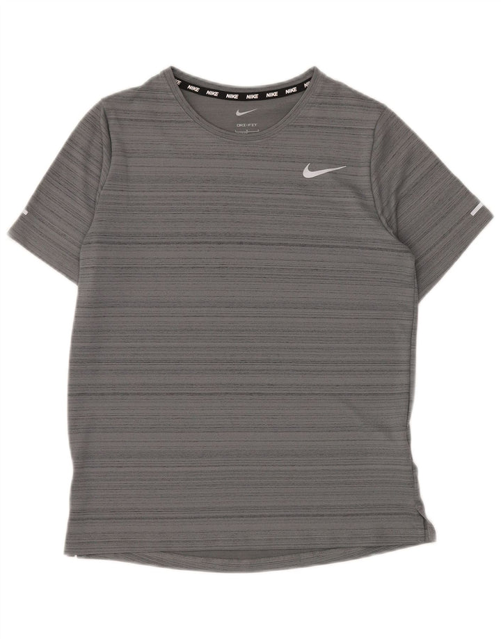 NIKE Boys Dri Fit T-Shirt Top 12-13 Years Large Grey Prugasti Poliester
