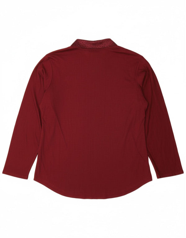 VINTAGE ženska majica dugih rukava UK 14 Veliki bordo cvjetni