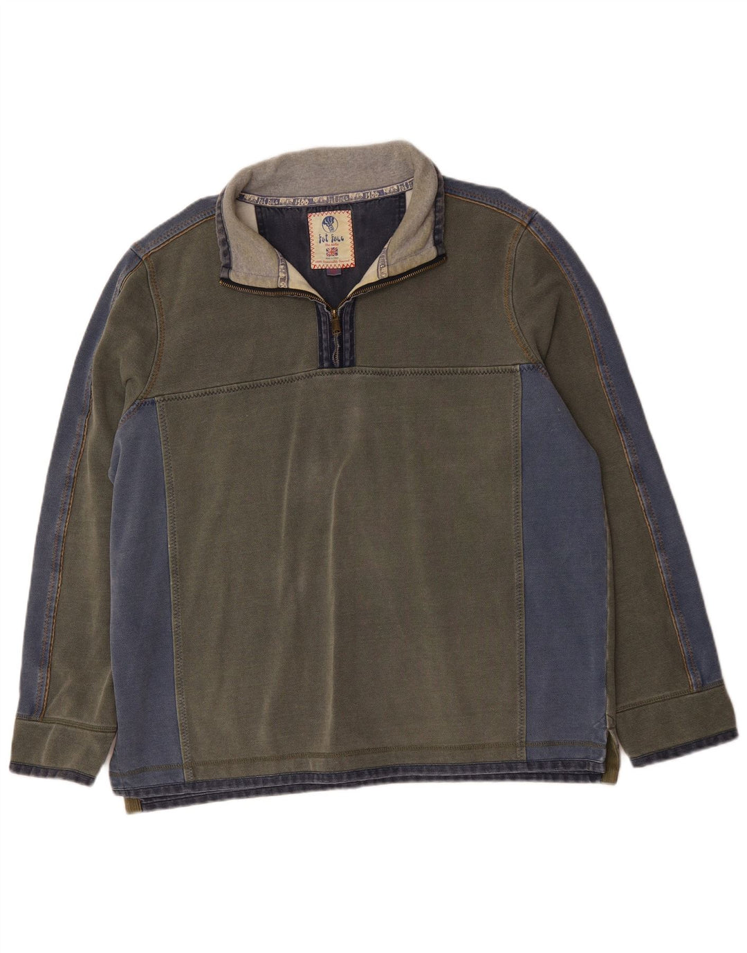 FAT FACE Muška majica s izrezom s patentnim zatvaračem 2XL sivi pamuk u boji