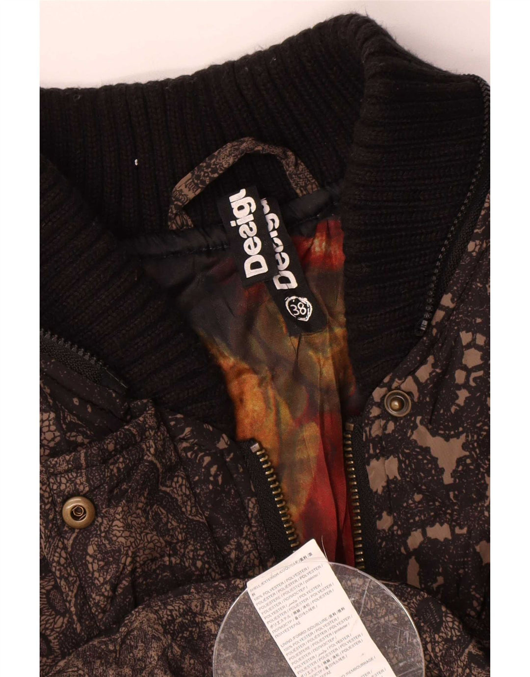 Desigual ženska podstavljena jakna EU 38 srednje smeđe boje s paisley poliesterom