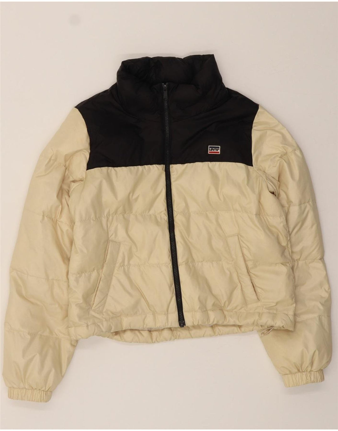 LEVI'S Womens Oversized Padded Jacket UK 6 XS Off White Colourblock Vintage Levi's and Second-Hand Levi's from Messina Hembry 