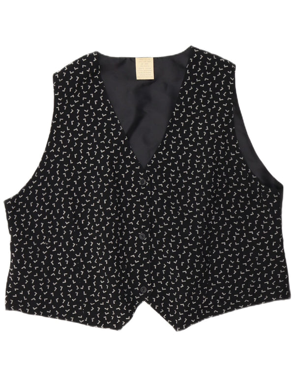 Vintage ženski prsluk UK 26/28 5XL crna geometrijska viskoza