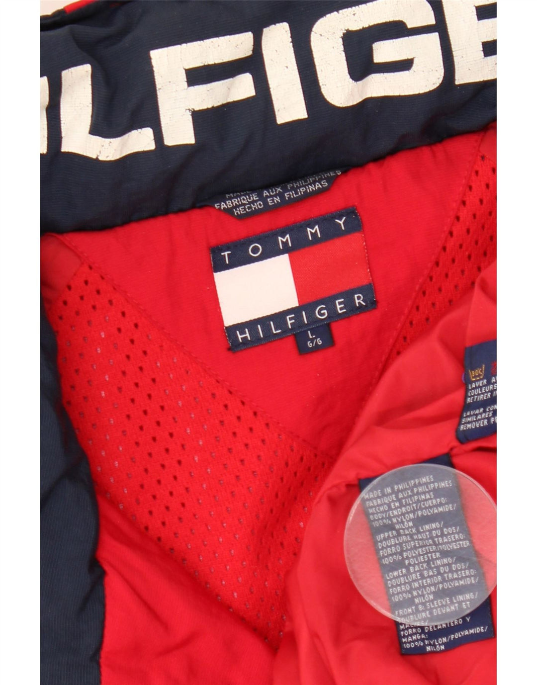 Tommy Hilfiger muška kišna jakna s kapuljačom UK 40 Large Red Colourblock najlon