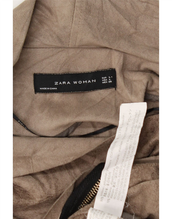 ZARA ženska kratka bomber jakna UK 14 velika smeđa boja na kravatu od poliestera