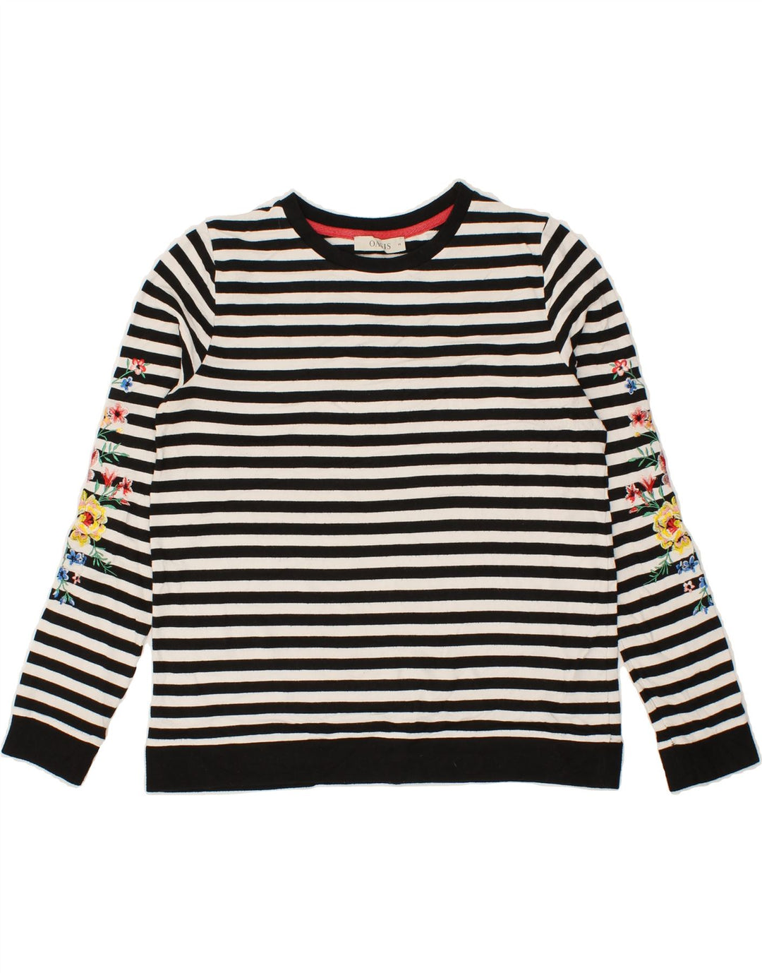 OASIS Womens Graphic Top Long Sleeve UK 14 Medium Black Striped Viscose Vintage Oasis and Second-Hand Oasis from Messina Hembry 