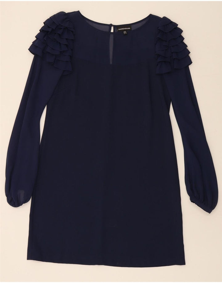WAREHOUSE Womens Long Sleeve Shift Dress UK 12 Medium  Navy Blue Polyester