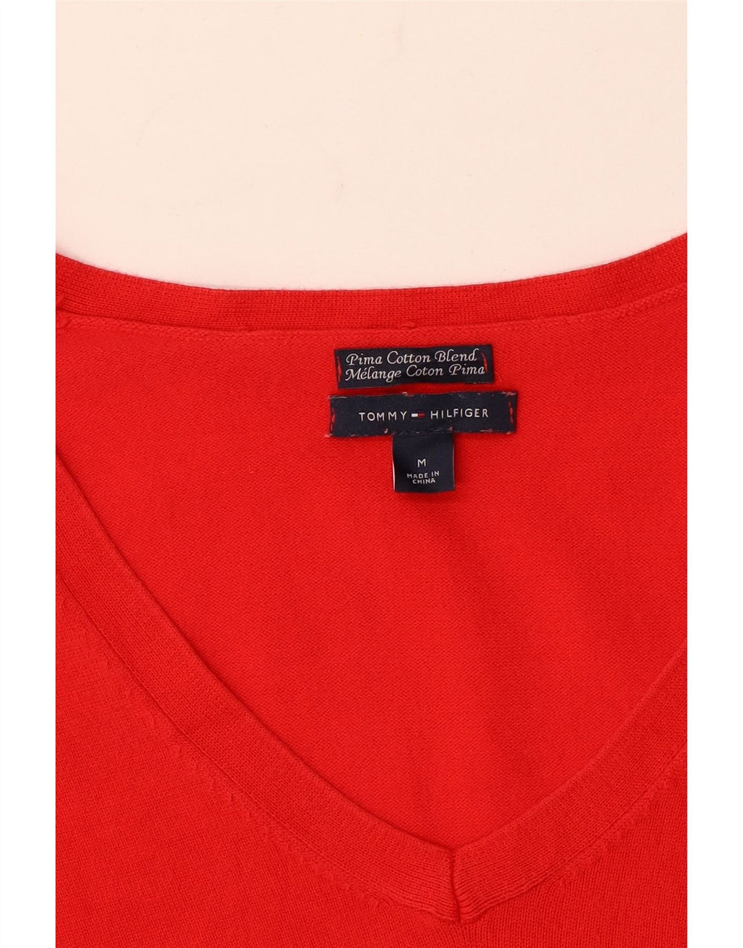 Tommy Hilfiger Ženski džemper s V-izrezom UK 12 Srednje crveni pamuk