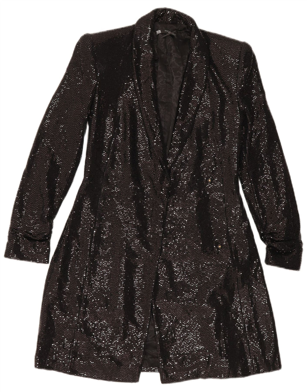 ZARA ženska dugačka otvorena jakna jakne UK 6 XS crni poliamid