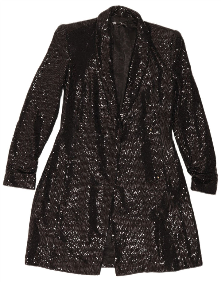 ZARA ženska dugačka otvorena jakna jakne UK 6 XS crni poliamid