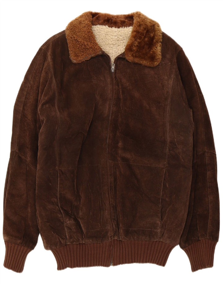 Vintage muška šerpa bomber jakna od brušene kože UK 36 Mala smeđa