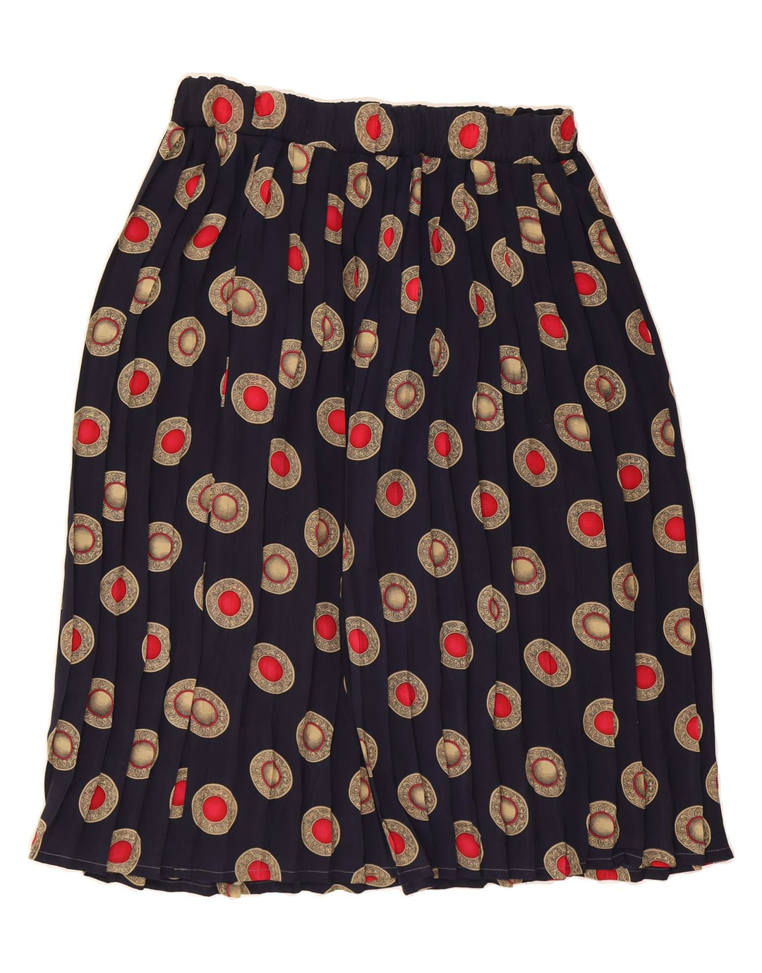 VINTAGE Womens Abstract Pattern Pleated Skirt W31 Medium Navy Blue Vintage Vintage and Second-Hand Vintage from Messina Hembry 