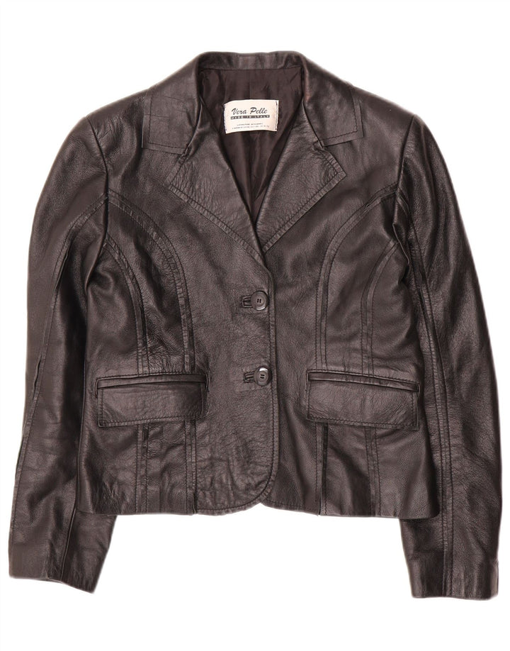 VINTAGE skraćena ženska jakna sa 2 gumba IT 42 Srednja crna koža