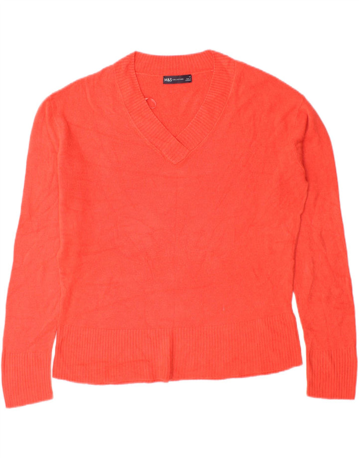MARKS & SPENCER Womens V-Neck Jumper Sweater UK 12 Medium Orange Acrylic Vintage Marks & Spencer and Second-Hand Marks & Spencer from Messina Hembry 