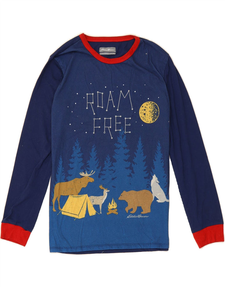 EDDIE BAUER Boys Graphic Top Long Sleeve 14-15 Years Large Navy Blue Vintage Eddie Bauer and Second-Hand Eddie Bauer from Messina Hembry 