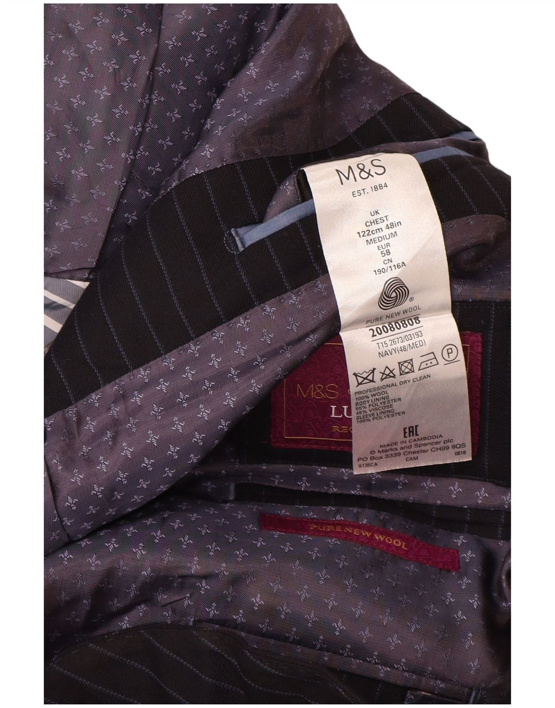 Marks & Spencer muška jakna sa 2 gumba UK 48 4XL tamnoplava prugasta