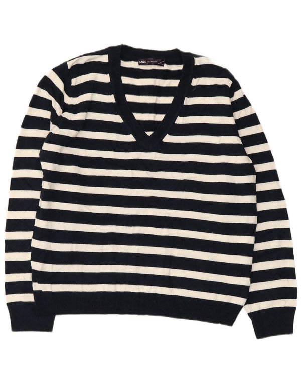 MARKS & SPENCER Ženski džemper s V-izrezom UK 14 srednje tamnoplava