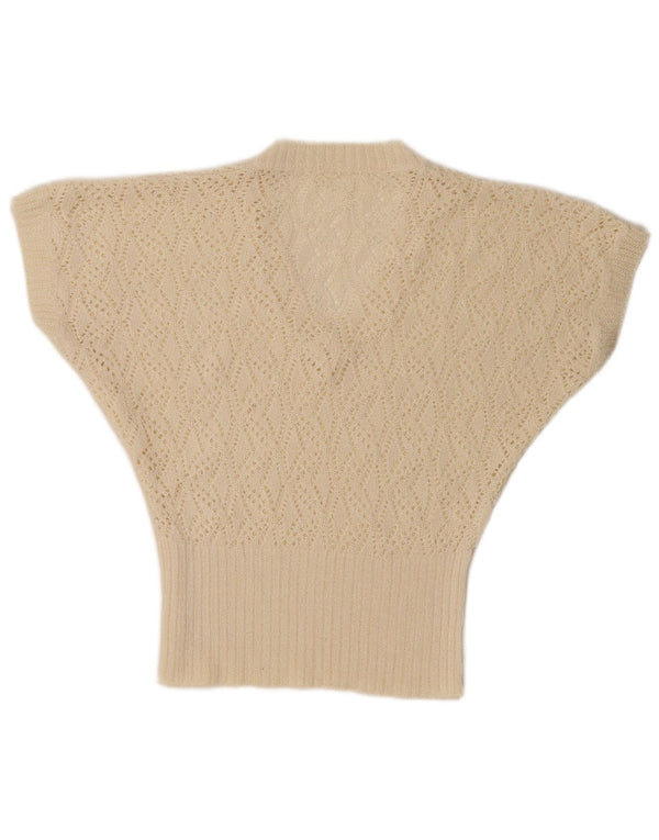 Vintage ženski prozirni prsluk bez rukava UK 10 Small Off White