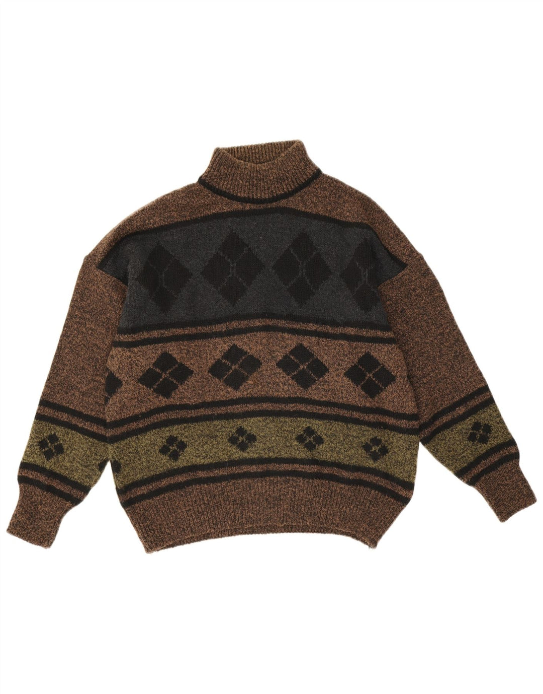 Vintage muški džemper s kornjačastim ovratnikom IT 48 Srednje smeđi Argyle/Diamond