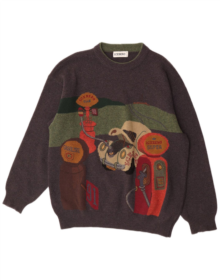 Iceberg muški džemper s okruglim izrezom XL sivi vuneni retro stil