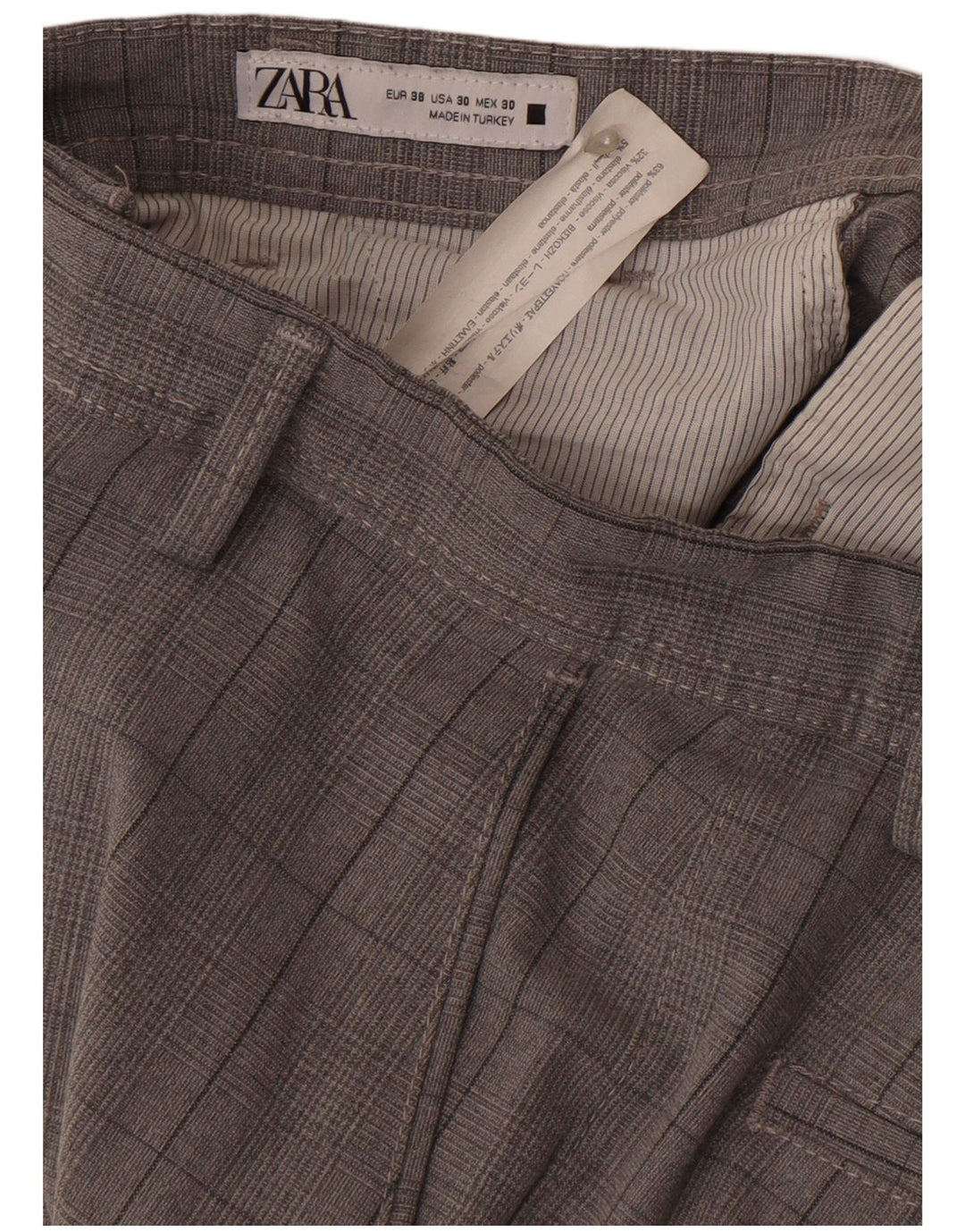 Zara muške uske chino hlače EU 38 male W30 L28 sivi karirani poliester