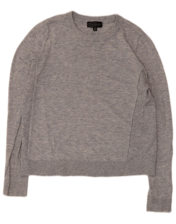 Topshop Womens Crop Crew Neck Jumper Sweater UK 8 Small Grey Polyester