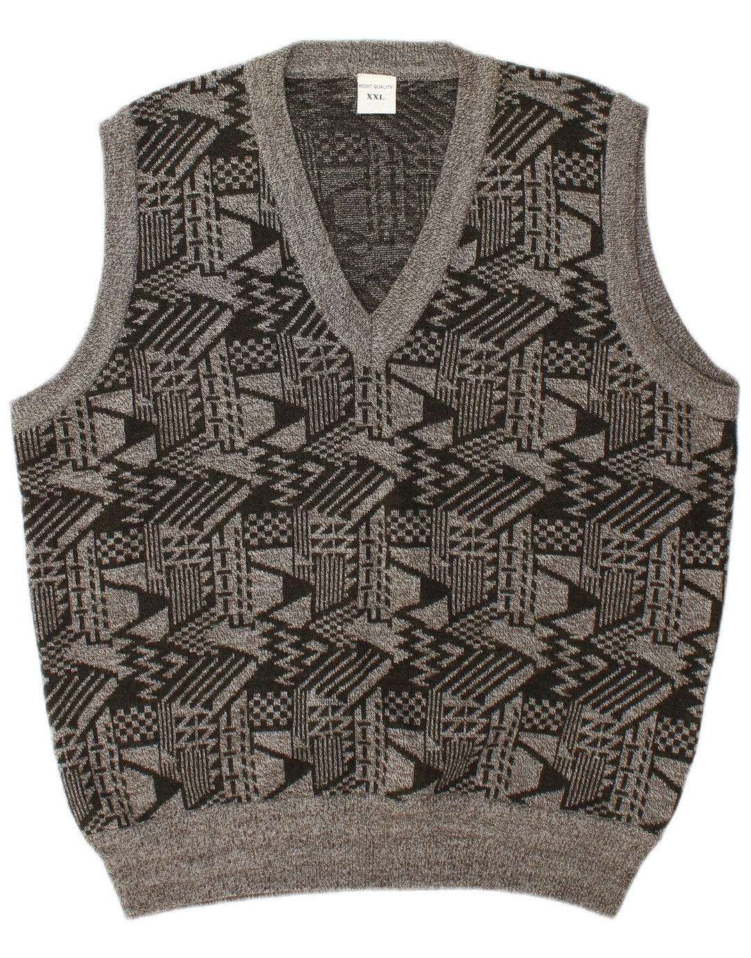 Vintage muški prsluk bez rukava 2XL siva geometrijska vuna