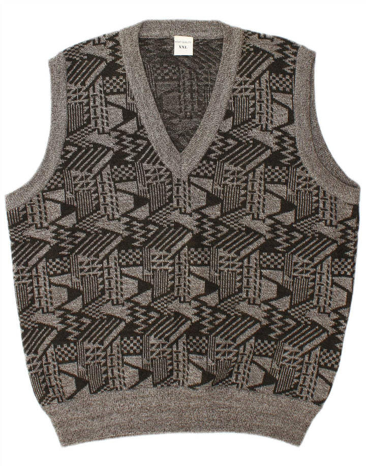 Vintage muški prsluk bez rukava 2XL siva geometrijska vuna