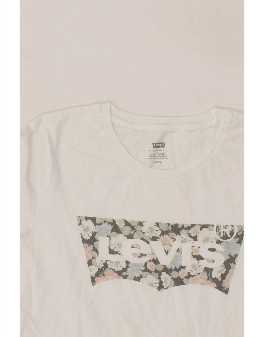 LEVI'S Womens Graphic T-Shirt Top UK 12 Medium White Vintage Levi's and Second-Hand Levi's from Messina Hembry 
