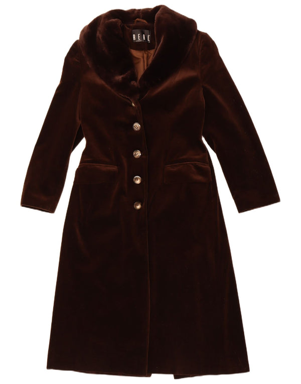 Vintage Womens Velvet Overcoat UK 10 Small Brown