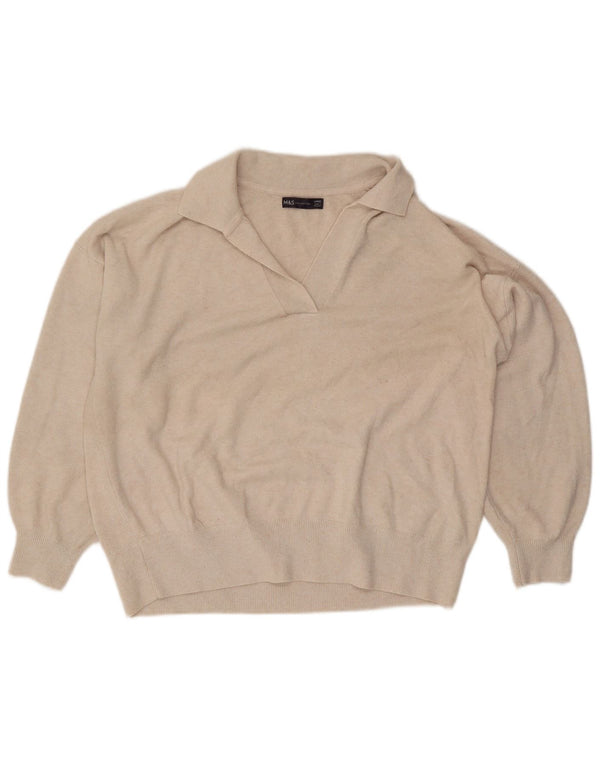 Marks & Spencer ženski pulover s velikim polo izrezom UK 16 Large Beige