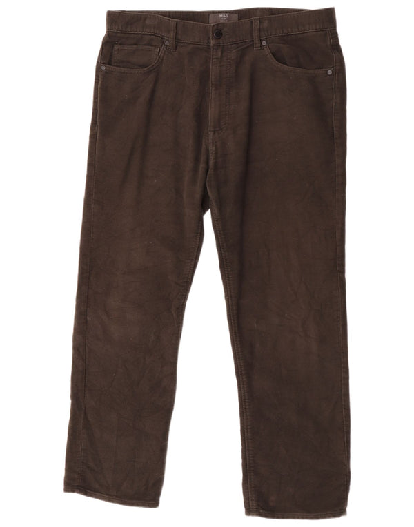 Marks & Spencer Mens Straight Casual Trousers W36 L29 Brown Cotton