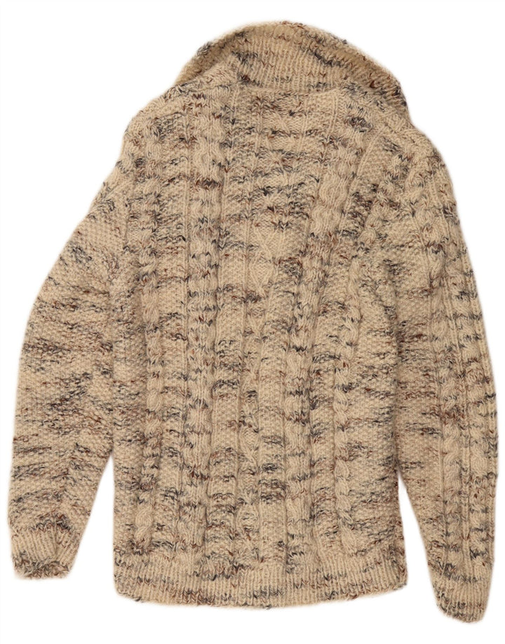 VINTAGE ženski kardigan pulover UK 12 srednje bež flekasti