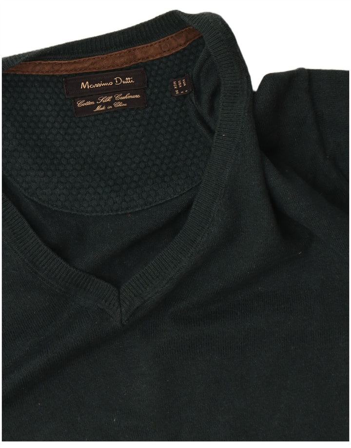 Massimo Dutti muški pulover s V-izrezom, mali zeleni pamuk