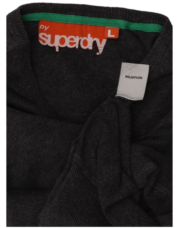 SUPERDRY ženski džemper s V-izrezom UK 16 Veliki sivi pamuk