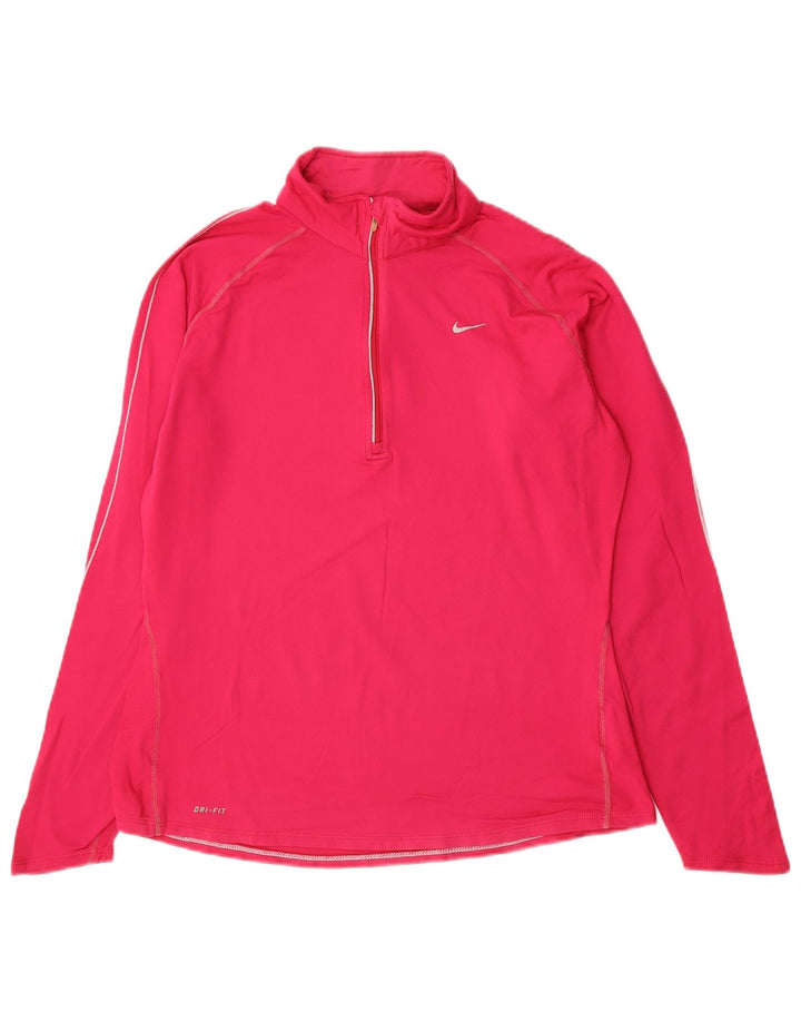 Nike Ženska trenirka Dri Fit Zip Neck Pulover Top UK 16 Large Pink Nylon