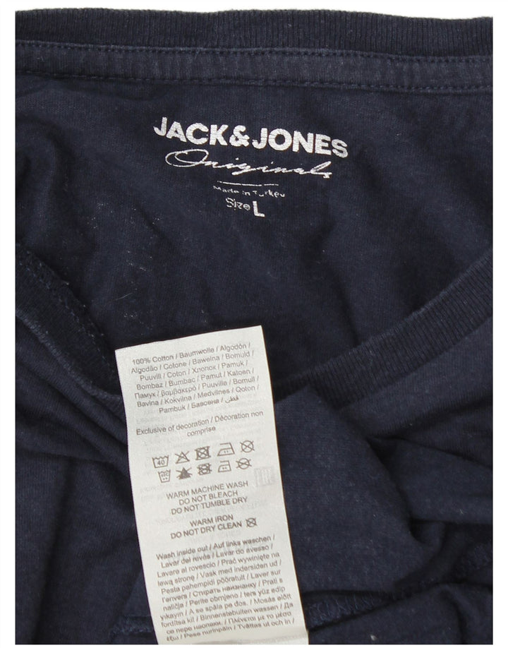 Jack & Jones muška majica dugih rukava s grafikama, veliki tamnoplavi pamuk