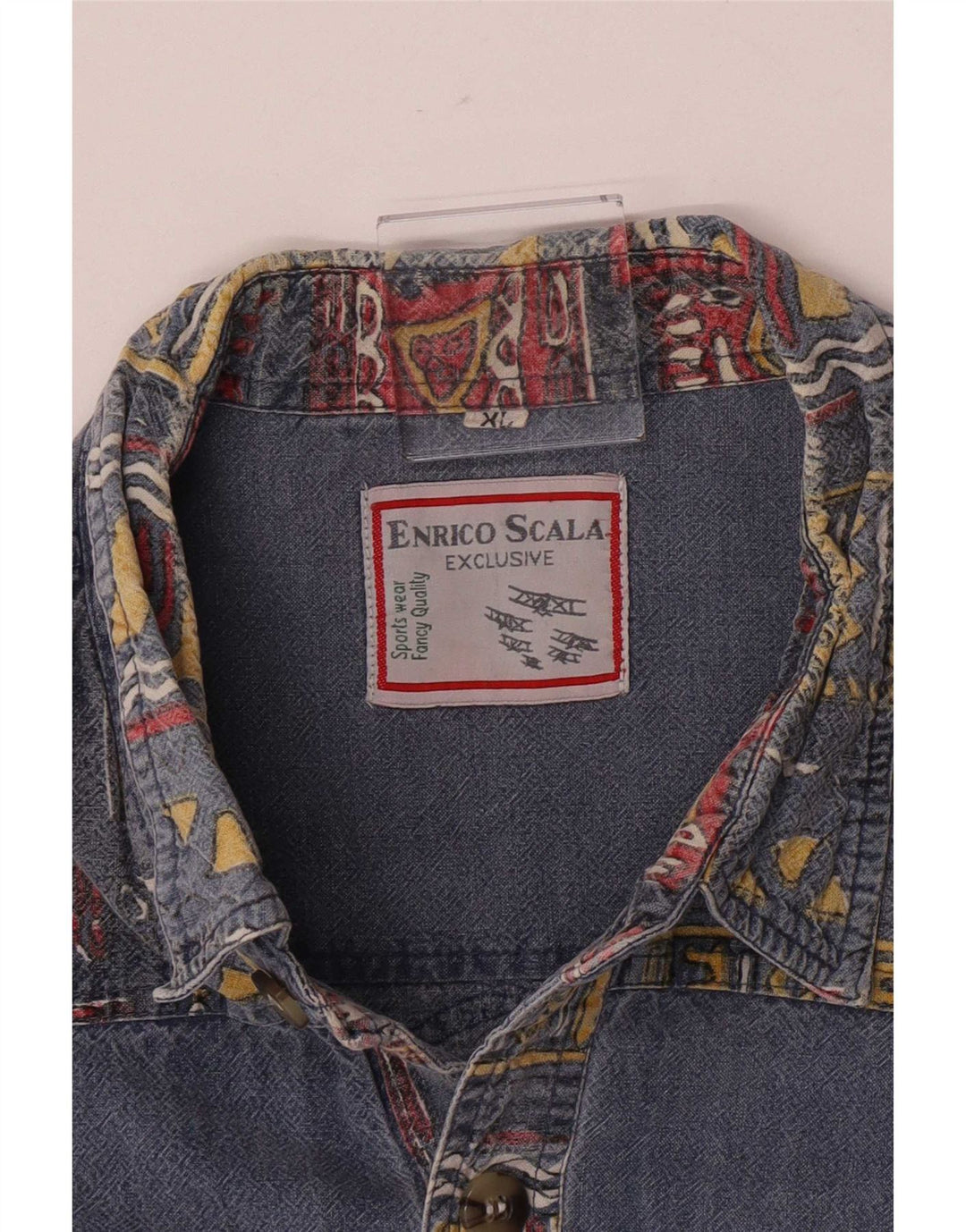 Vintage muška košulja kratkih rukava XL Blue Patchwork Retro