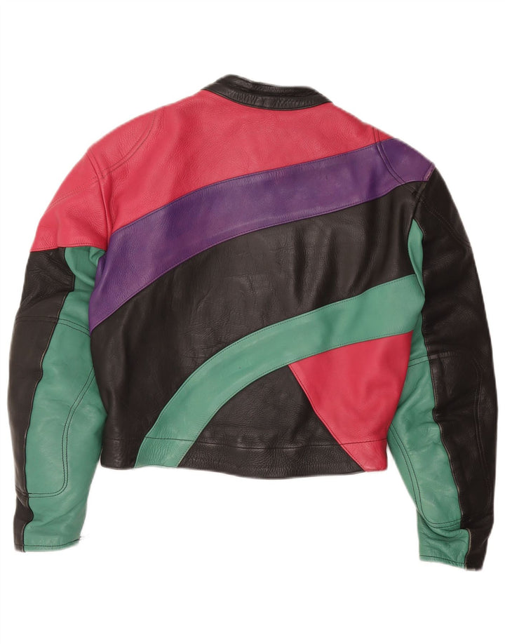 ROLEFF ženska jakna UK 14 Velika crna motociklistička koža u blokovima boja