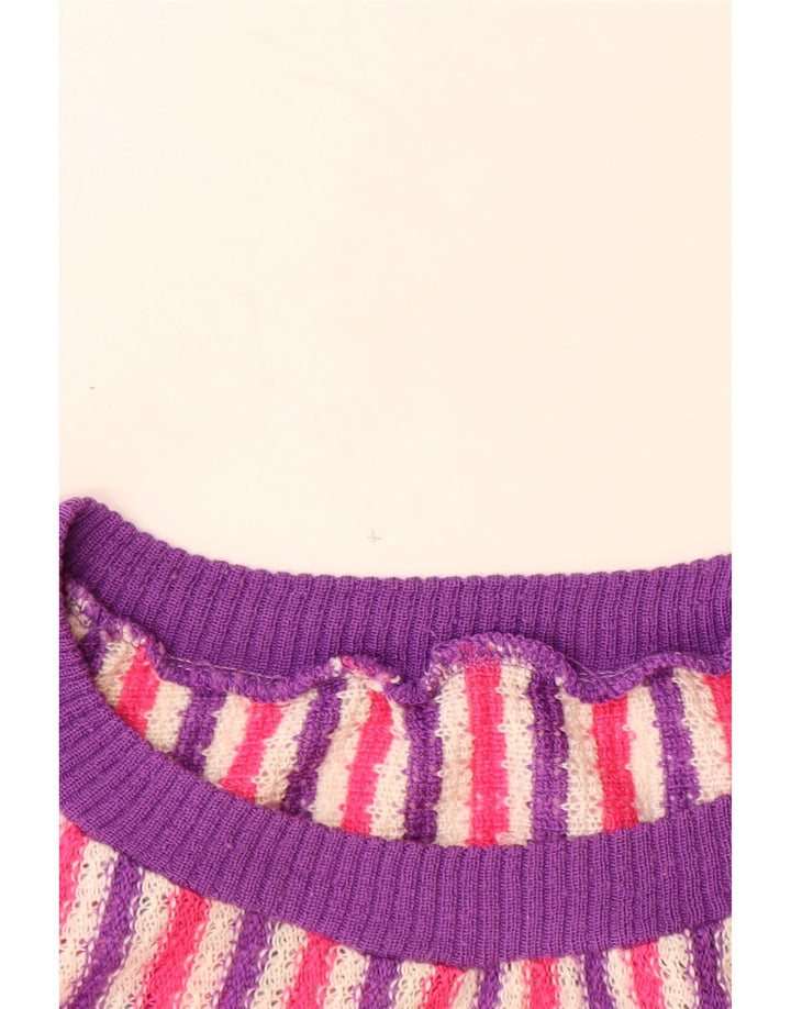 VINTAGE ženski džemper s veznim izrezom UK 14 Velike raznobojne pruge