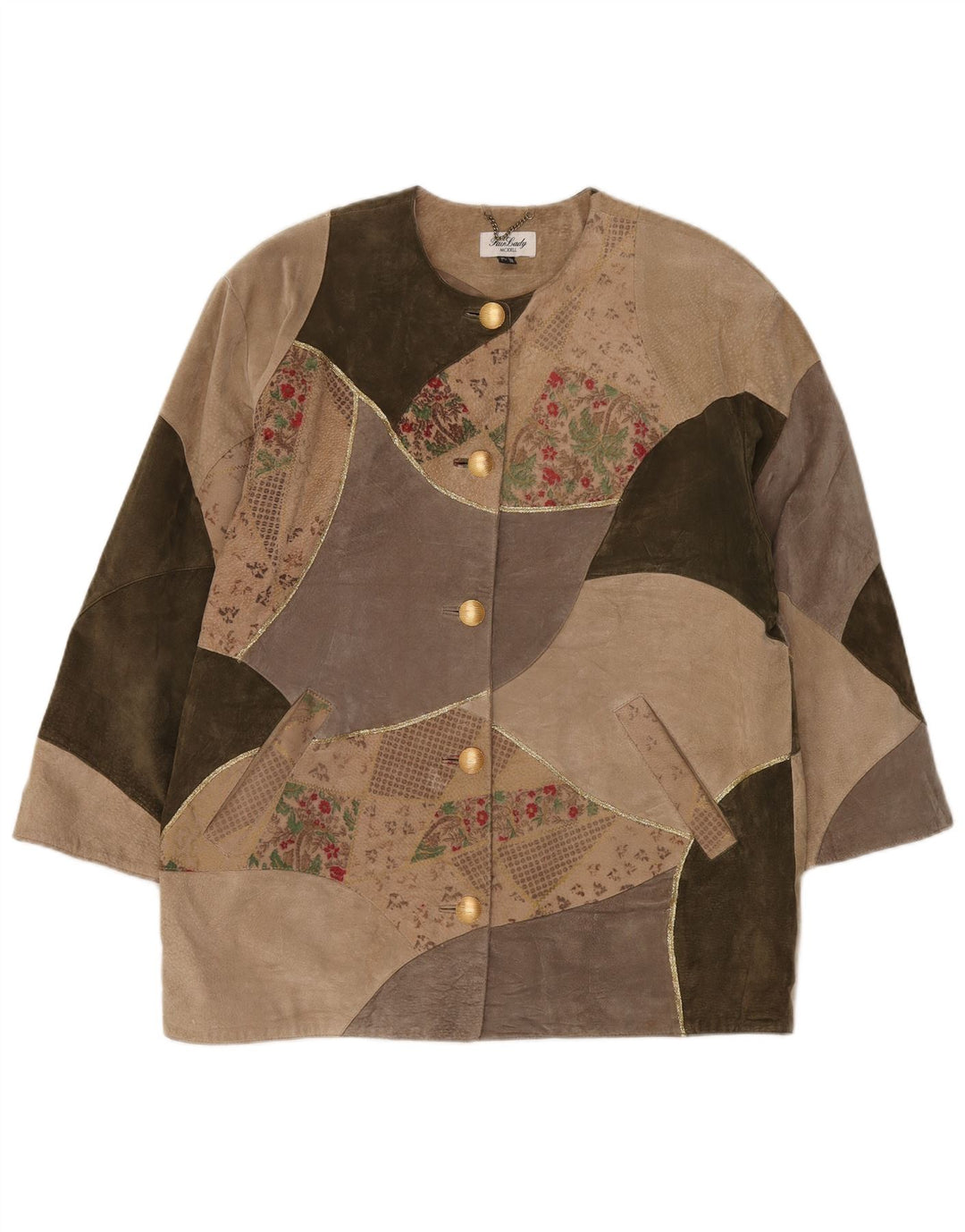 Fair Lady ženski preveliki kaput UK 16 velika bež patchwork koža