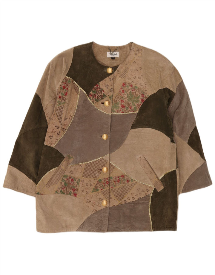 Fair Lady ženski preveliki kaput UK 16 velika bež patchwork koža