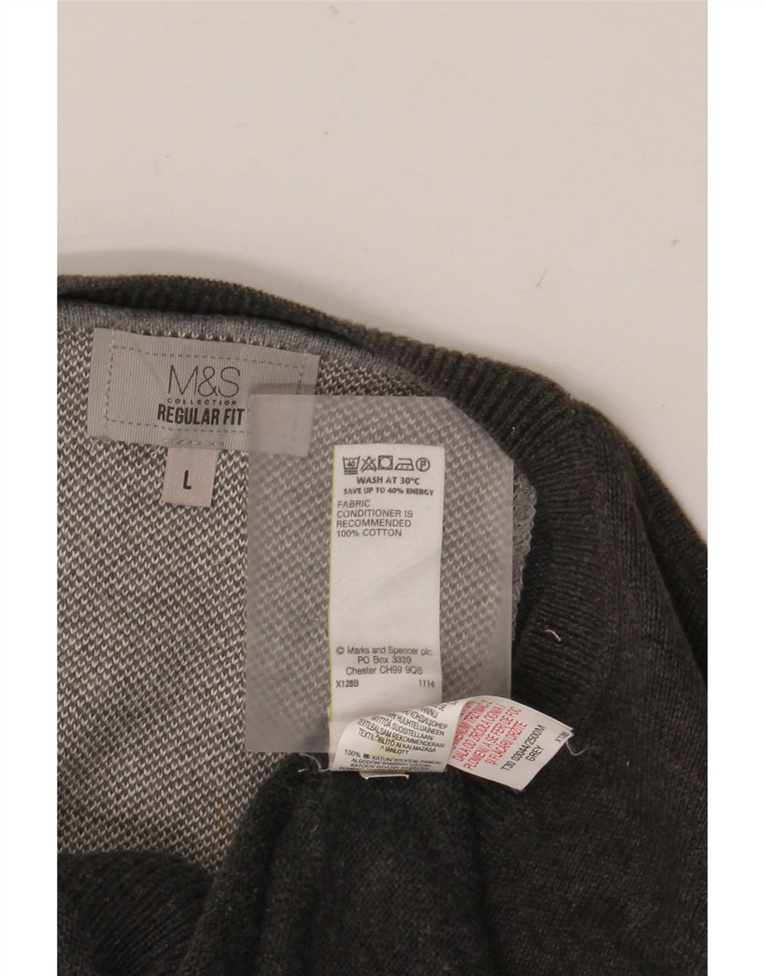 Marks & Spencer, veliki, sivi pamuk, muški džemper s V-izrezom