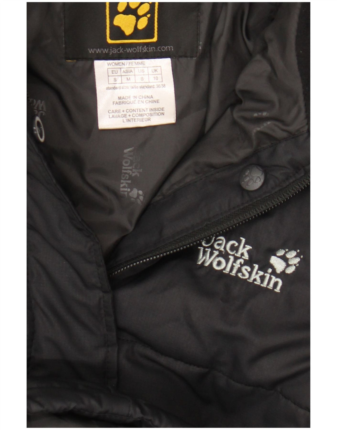 Jack Wolfskin ženski podstavljeni kaput s kapuljačom UK 10 Mali crni poliester