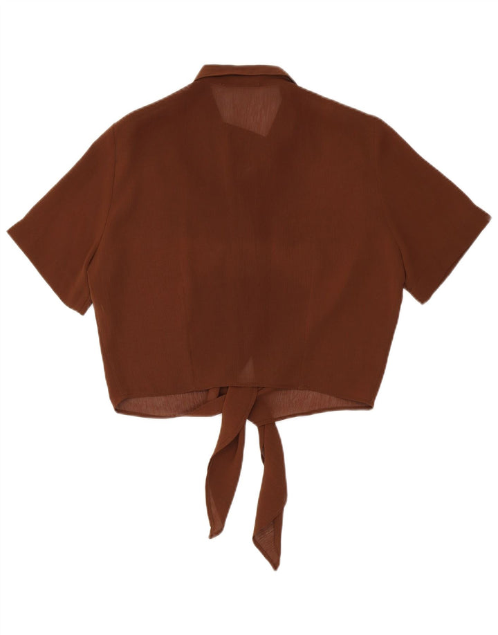 Vintage ženska kratko košulja bluza kratkih rukava UK 14 srednje smeđi poliester