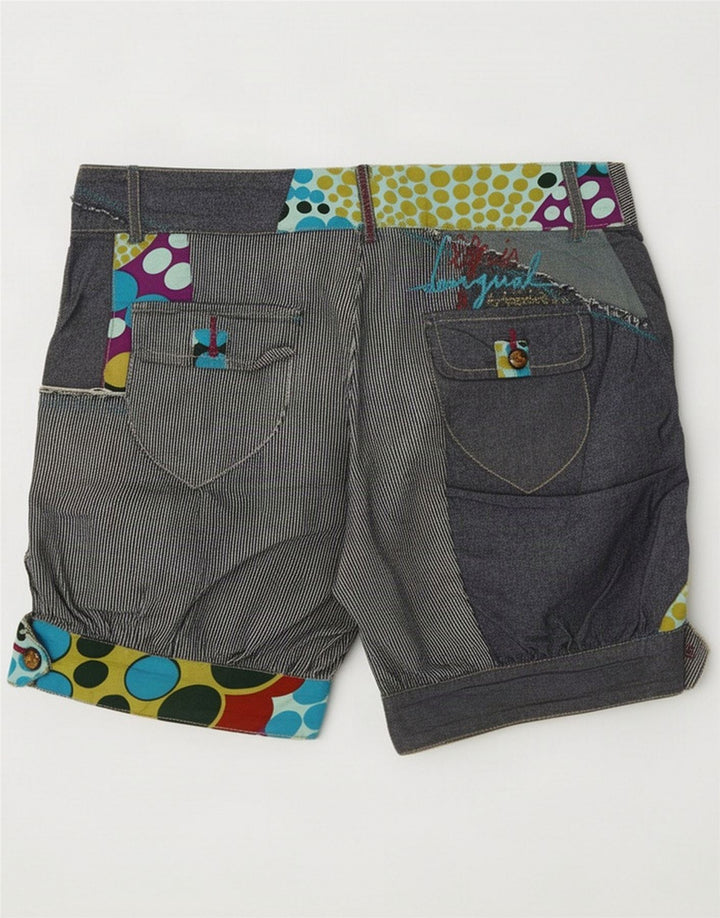 Desigual Womens Regular Shorts EU 36 Small W28 Navy Blue Patchwork Cotton