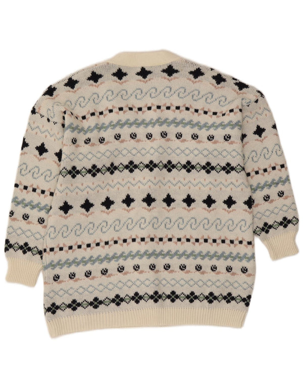 Vintage ženski kardigan pulover UK 16 Large White Fair Isle